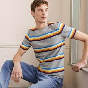 Boden Grey Multicolor Stripe Short Sleeve Cotton Crewneck T-Shirt size Small Tee